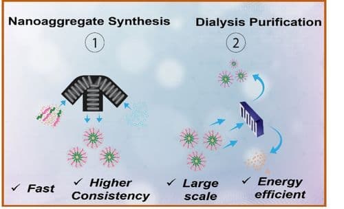 Continuous Flow Block Copolymer Nanoaggregate Synthesis and Their Flow Dialysis Purification