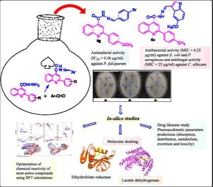 Design, Synthesis, Antimicrobial, and Antimalarial Evaluation of Quinoline Hydrazone Derivatives: Insight through Density Functional Theory Analysis, Molecular Docking, and Absorption, Distribution, Metabolism, Excretion, and Toxicity Predictions