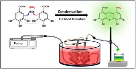 Fluorescence on the Flow: Continuous Xanthene Dye Synthesis from Gallic Acid in a Coiled Flow Inverter
