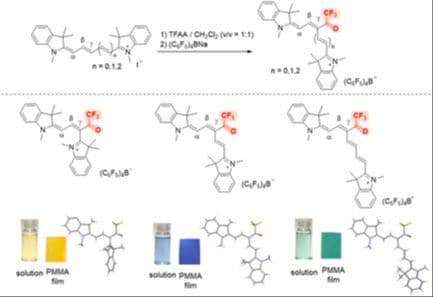 Trifluoroacetylated Trimethine, Pentamethine, and Heptamethine Cyanine Dyes: Syntheses, Structures, and Photochemical Properties
